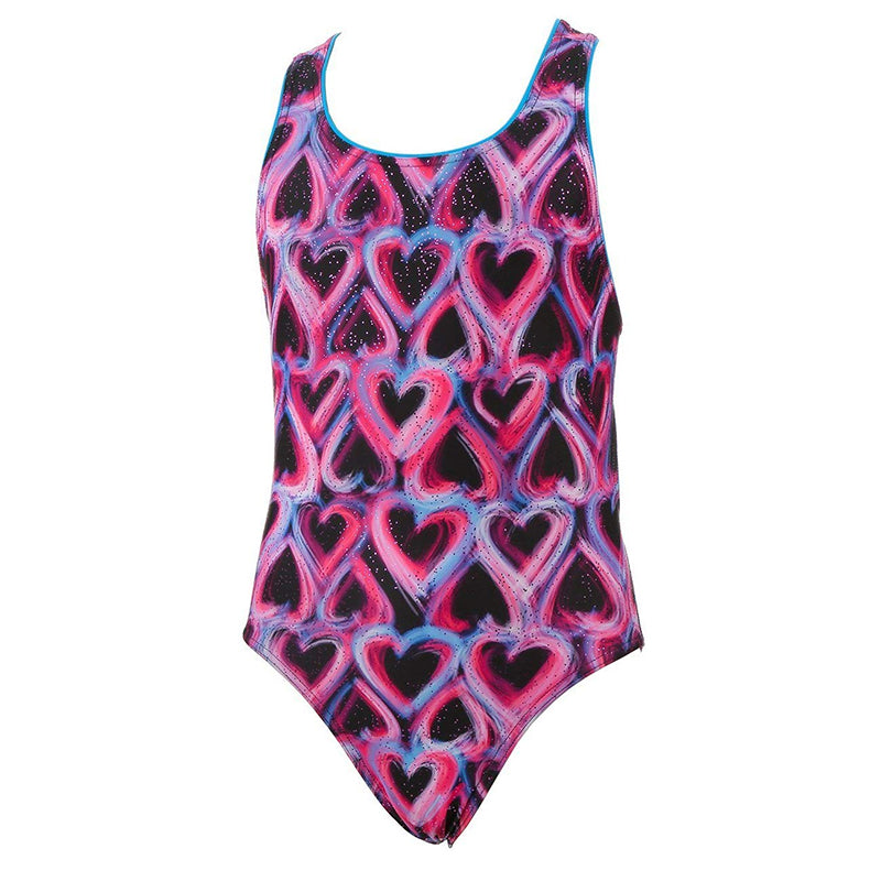 Maru - Hearts Aglow Sparkle Rave Back Girls Swimsuit - Pink