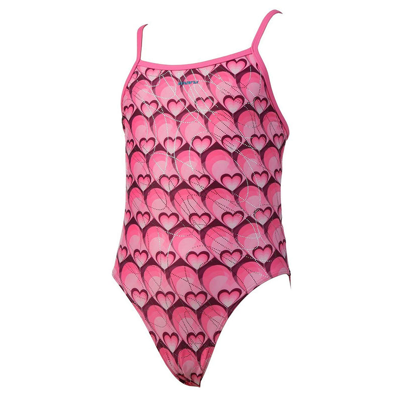 Maru - Hearts Sparkle Aero Back Girls Swimsuit - Pink