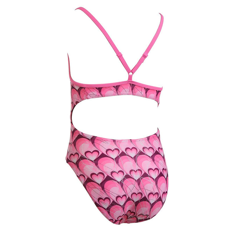 Maru - Hearts Sparkle Aero Back Girls Swimsuit - Pink