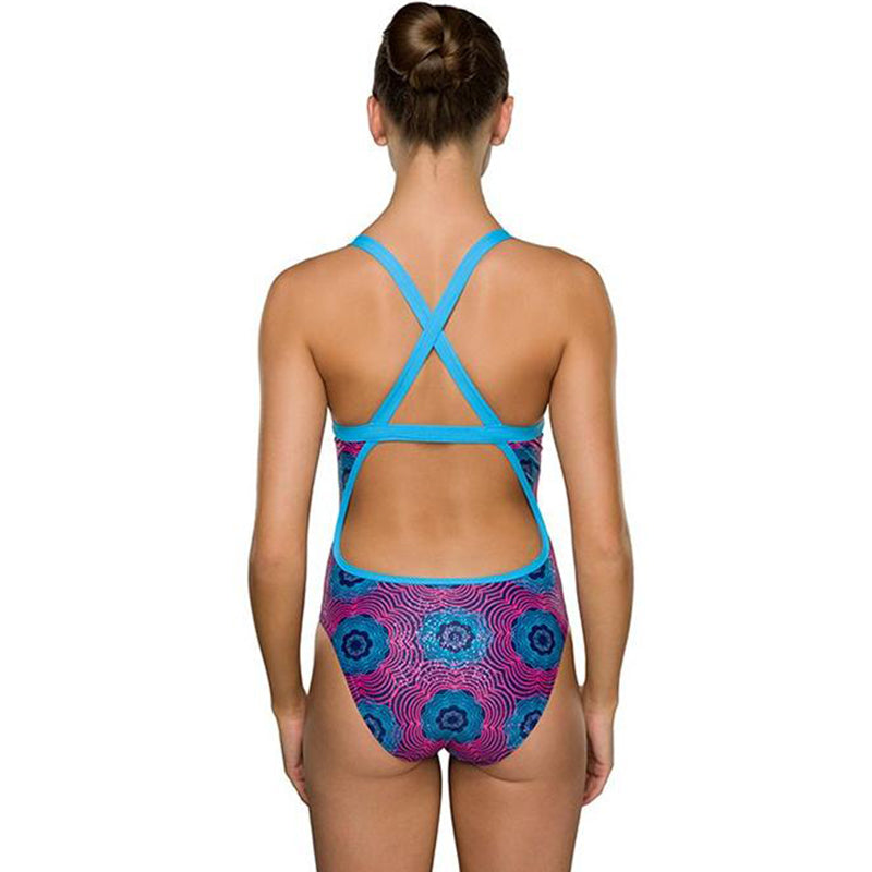 Maru - Lazy Daisy Sparkle Flip Back Ladies Swimsuit - Blue/Pink