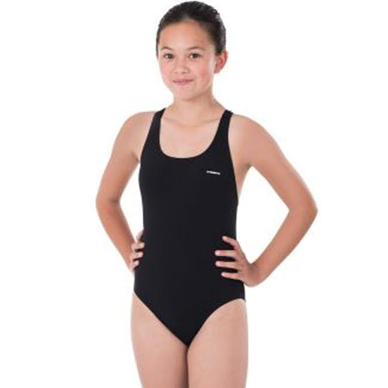 Maru - Solid Pacer Open Back Girls Swimsuit - Black