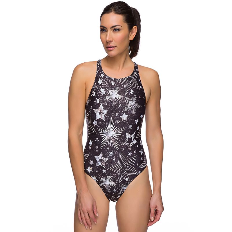 Maru - Starlight Sparkle Tek Back Ladies Swimsuit - Black/Silver