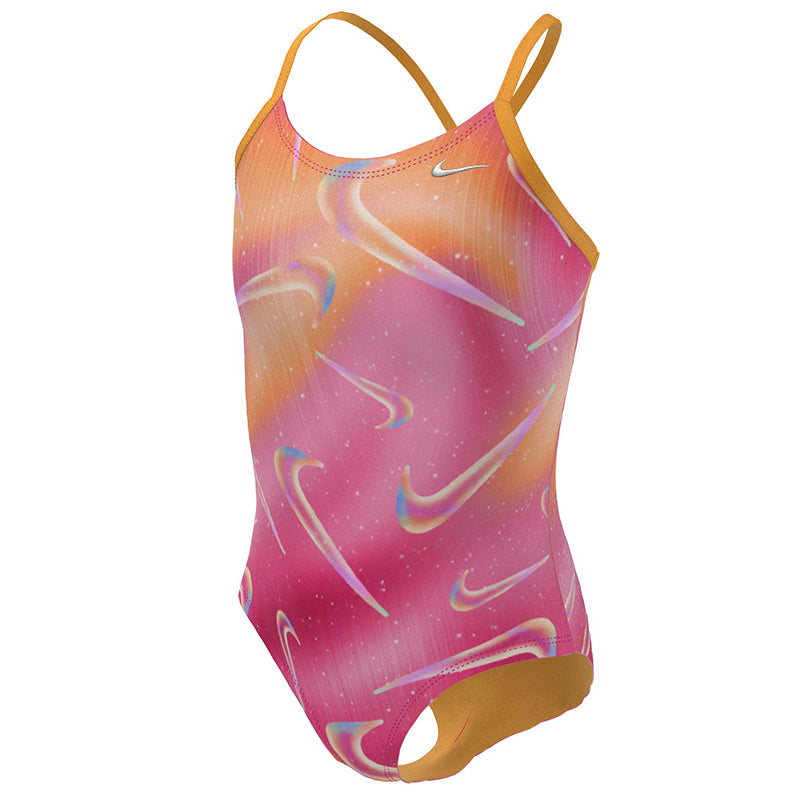 Nike Girls Aurora Swoosh Crossback One Piece Pink Spell Aqua Swim Supplies 