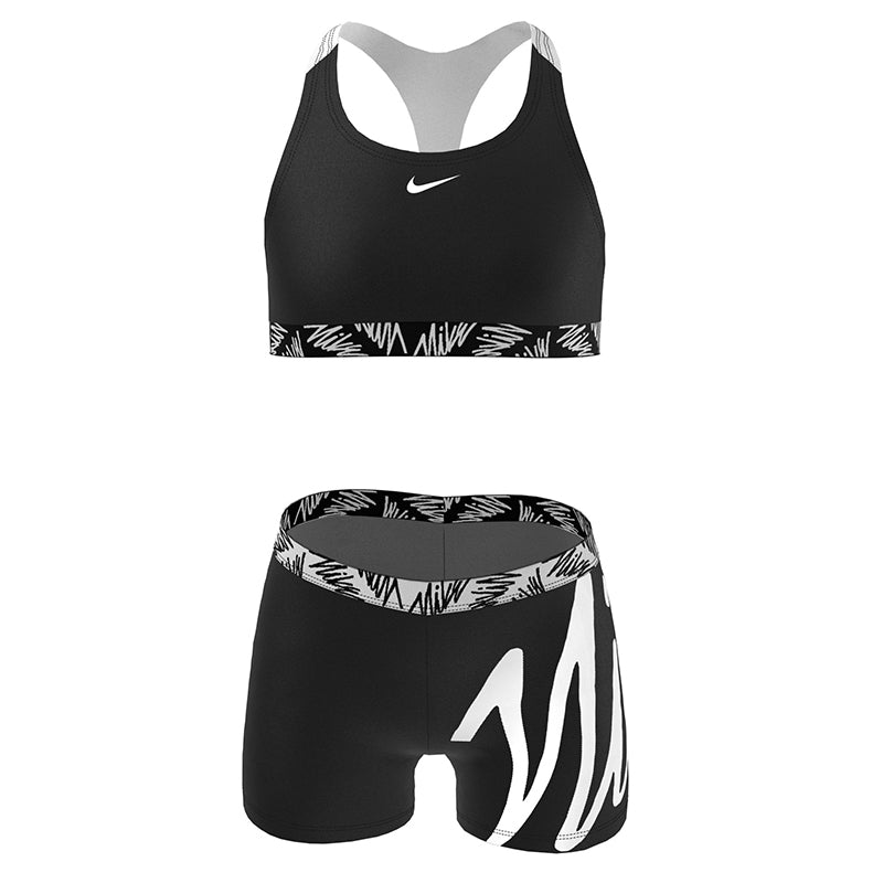 Nike - Girl's Script Logo Crossback Sport Bikini & Short Set (Black)