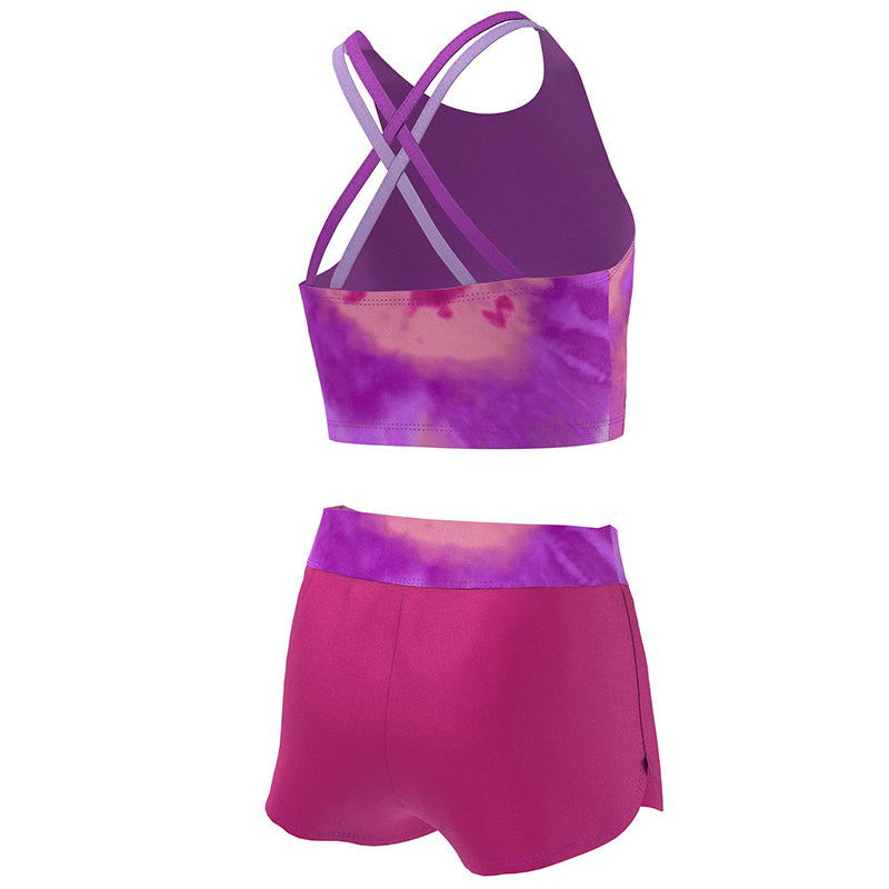 Nike - Girls' Tie Dye Spiderback Midkini & Short Set (Laser Purple)