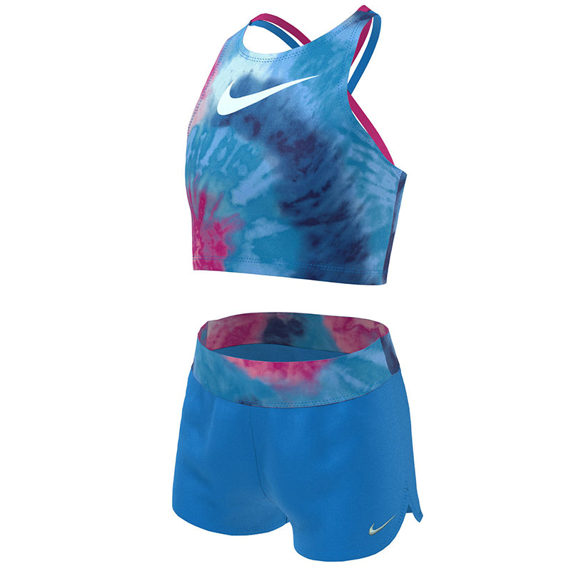 Nike - Girls' Tie Dye Spiderback Midkini & Short Set (Photo Blue)