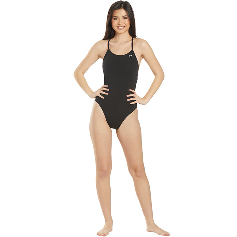 Nike Women's Solid Lace Up Tie Back One Piece Swimsuit - Ly Sports