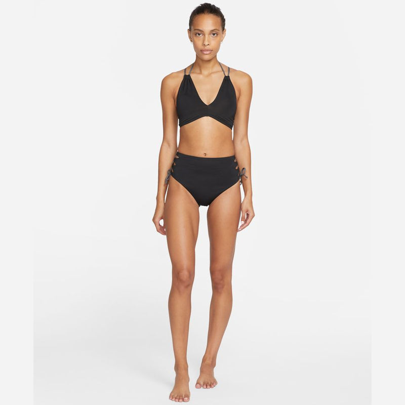 Nike - Solid Lace-Up High Neck Bikini Top (Black)