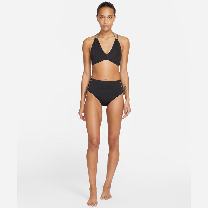 Nike - Solid Lace-Up High Neck Bikini Top (Black)