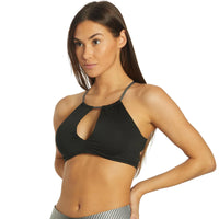 Nike - Solid Lace-Up High Neck Bikini Top (Black)