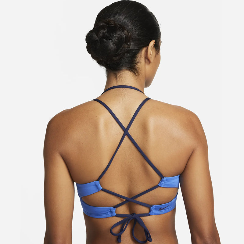 Nike - Solid Lace-Up High Neck Bikini Top (Pacific Blue)