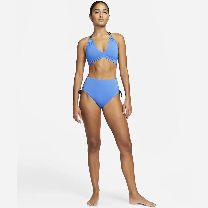 Nike - Solid Lace-Up High Neck Bikini Top (Pacific Blue)