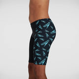 Speedo - Boy's Boom Logo Allover V Cut Jammer - Black/Blue