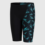 Speedo - Boy's Boom Logo Allover V Cut Jammer - Black/Blue