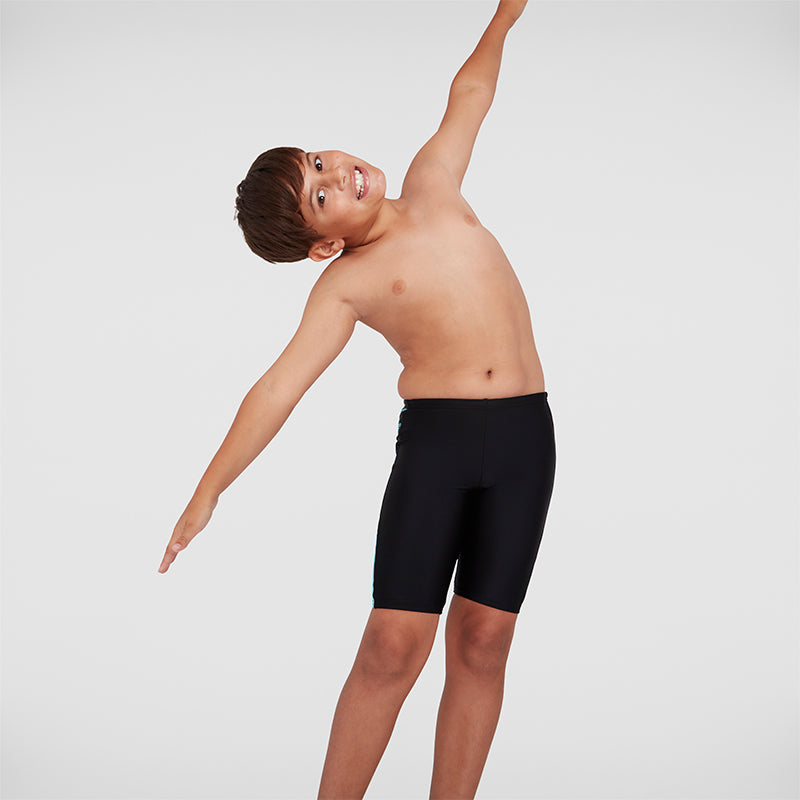 Speedo - Boy's Boom Logo Splice Jammer - Black/Light Blue