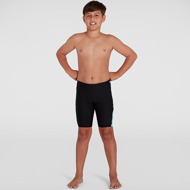 Speedo - Boy's Boom Logo Splice Jammer - Black/Light Blue