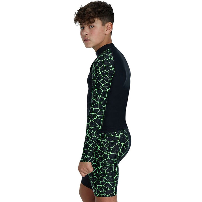 Speedo - Boys Long Sleeve Printed Rash Top - Black/Green