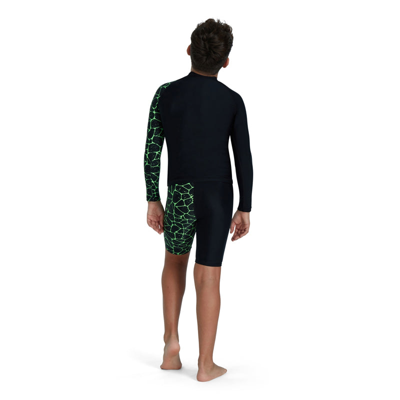 Speedo - Boys Long Sleeve Printed Rash Top - Black/Green