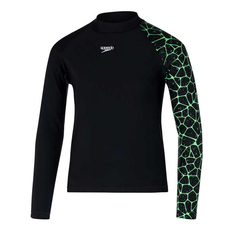 Speedo - Boys Long Sleeve Printed Rash Top - Black/Green