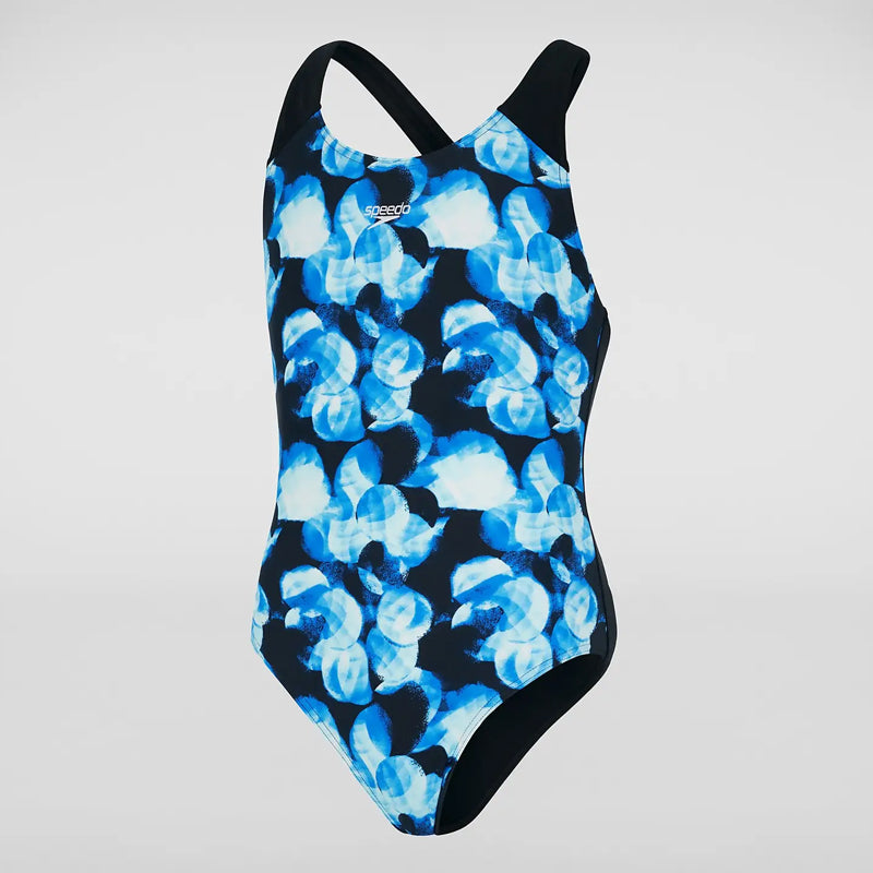 Speedo - Girls Allover Splashback Swimsuit - Black/Blue