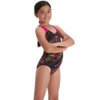 Speedo - Girls Allover Splashback Swimsuit - Black/Pink
