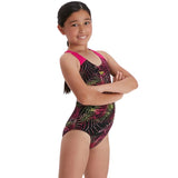 Speedo - Girls Allover Splashback Swimsuit - Black/Pink
