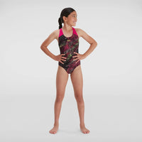 Speedo - Girls Allover Splashback Swimsuit - Black/Pink