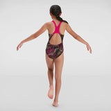 Speedo - Girls Allover Splashback Swimsuit - Black/Pink