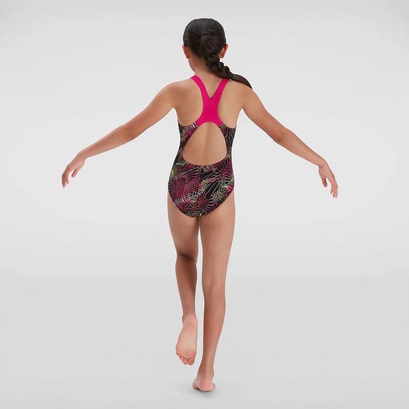 Speedo - Girls Allover Splashback Swimsuit - Black/Pink