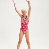 Speedo - Girls Bondi Vibe Allover Digital VBack Swimsuit - Red/White