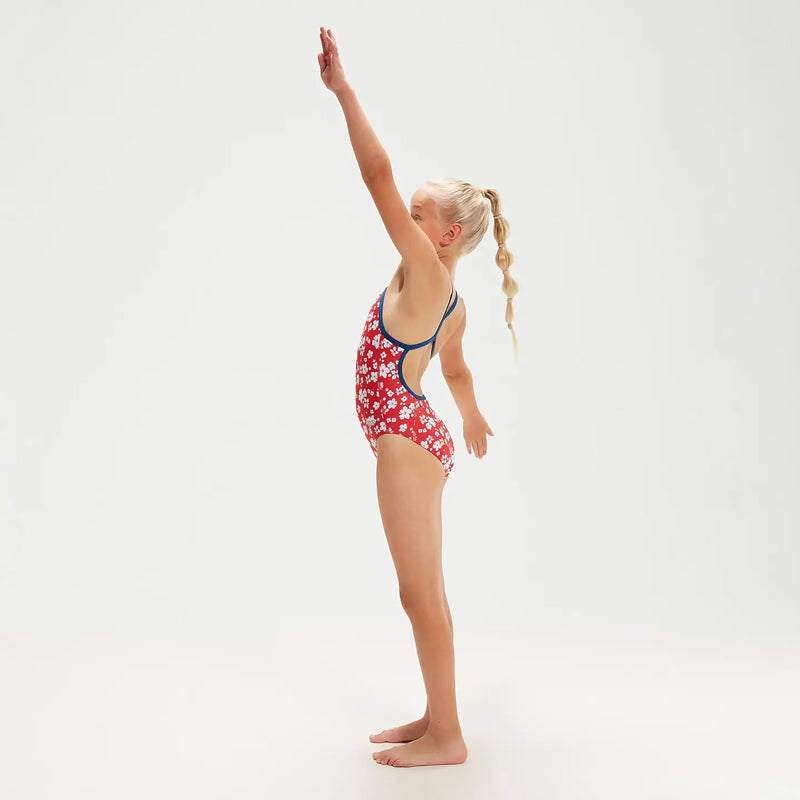 Speedo - Girls Bondi Vibe Allover Digital VBack Swimsuit - Red/White