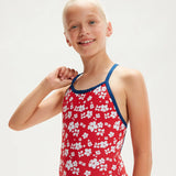 Speedo - Girls Bondi Vibe Allover Digital VBack Swimsuit - Red/White