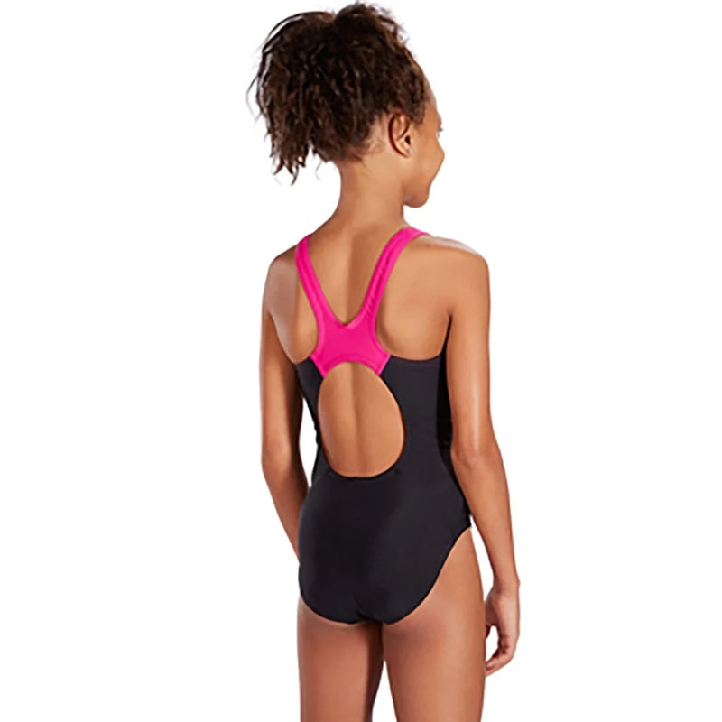 Speedo - Girl's Boom Splice Muscle Back Swimsuit - Black/Electric Pink