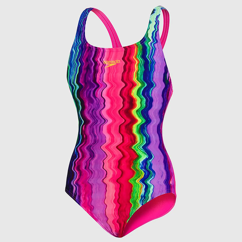 Speedo - Girl's Digital Allover Medalist Multi Swimsuit - Pink/Blue