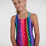 Speedo - Girl's Digital Allover Medalist Multi Swimsuit - Pink/Blue