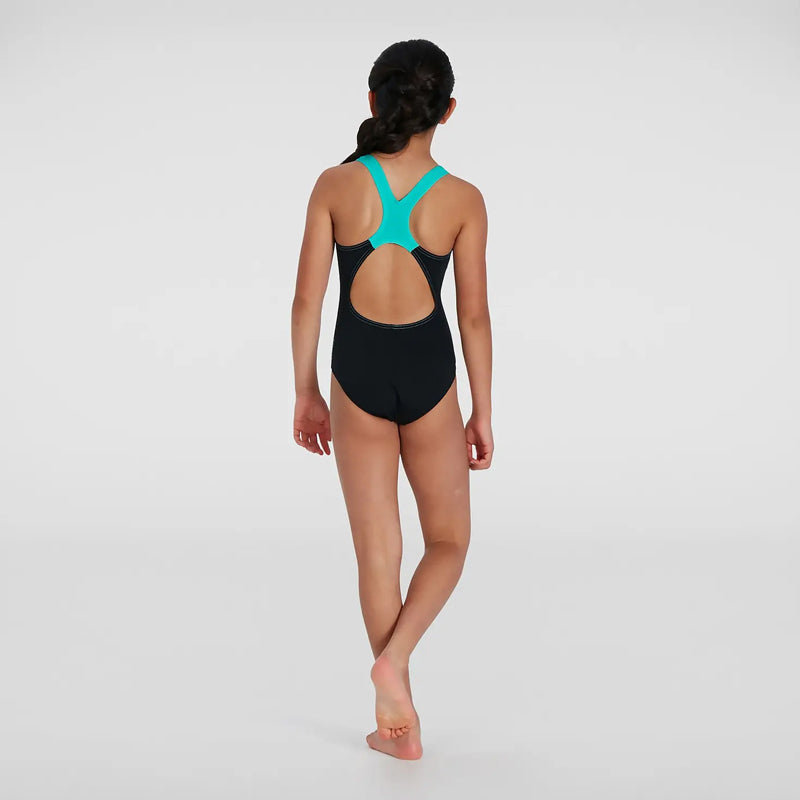 Speedo - Girls Digital Placement Splashback Swimsuit - Black/Green