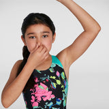 Speedo - Girls Digital Placement Splashback Swimsuit - Black/Green