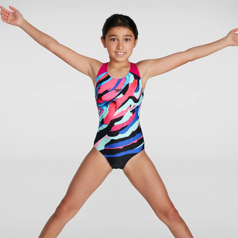 Speedo - Girls Digital Placement Splashback Swimsuit - Black/Pink