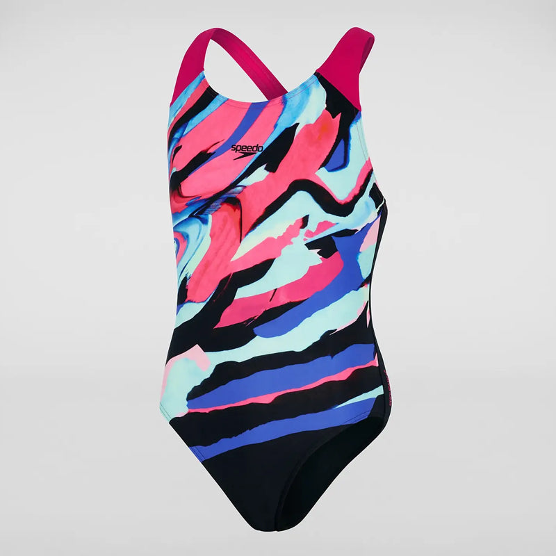 Speedo - Girls Digital Placement Splashback Swimsuit - Black/Pink