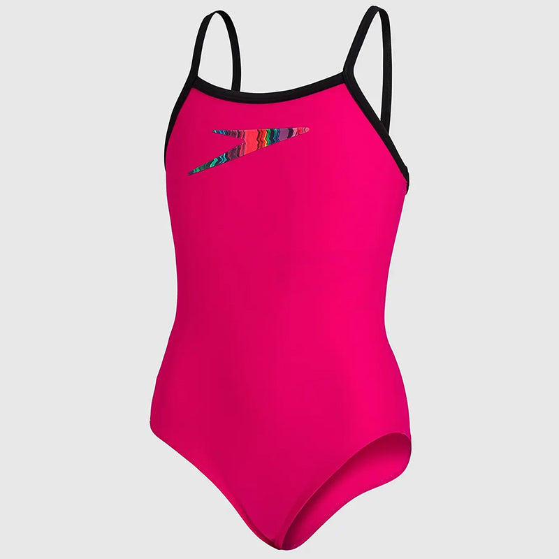 Speedo - Girl's Digital Plastisol Placement Thinstrap Swimsuit - Pink/Black