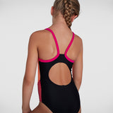 Speedo - Girl's Dive Thinstrap Muscleback Swimsuit - Black/Orange/Pink