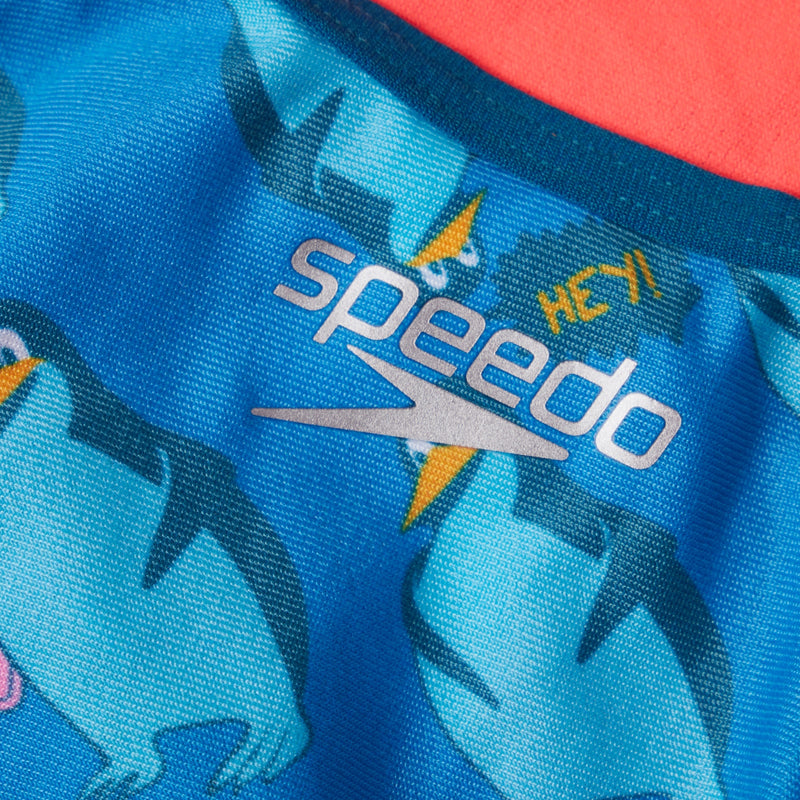 Speedo - Girls Flipper Phone Allover VBack Swimsuit - Blue/Blue