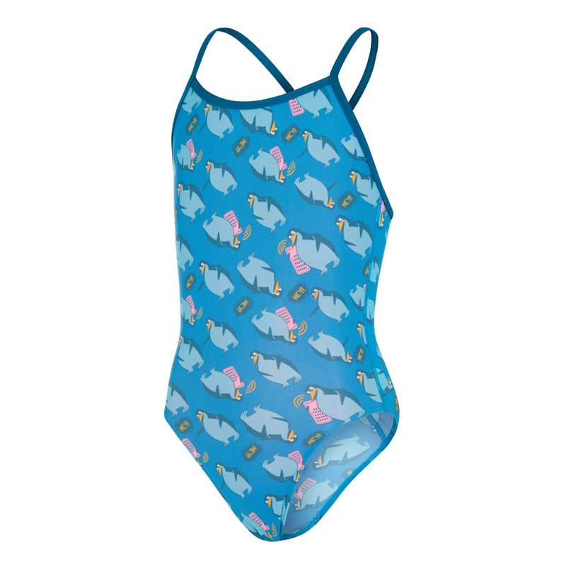 Speedo - Girls Flipper Phone Allover VBack Swimsuit - Blue/Blue