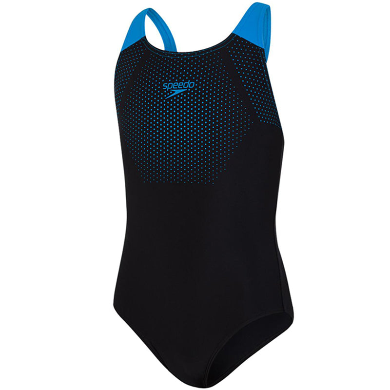 Speedo - Girl's Hexagonal Tech Muscleback Swimsuit - Black/Blue