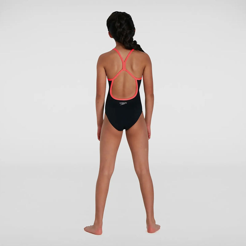 Speedo - Girls Polka Melt Placement VBack Swimsuit - Black/Red