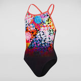 Speedo - Girls Polka Melt Placement VBack Swimsuit - Black/Red