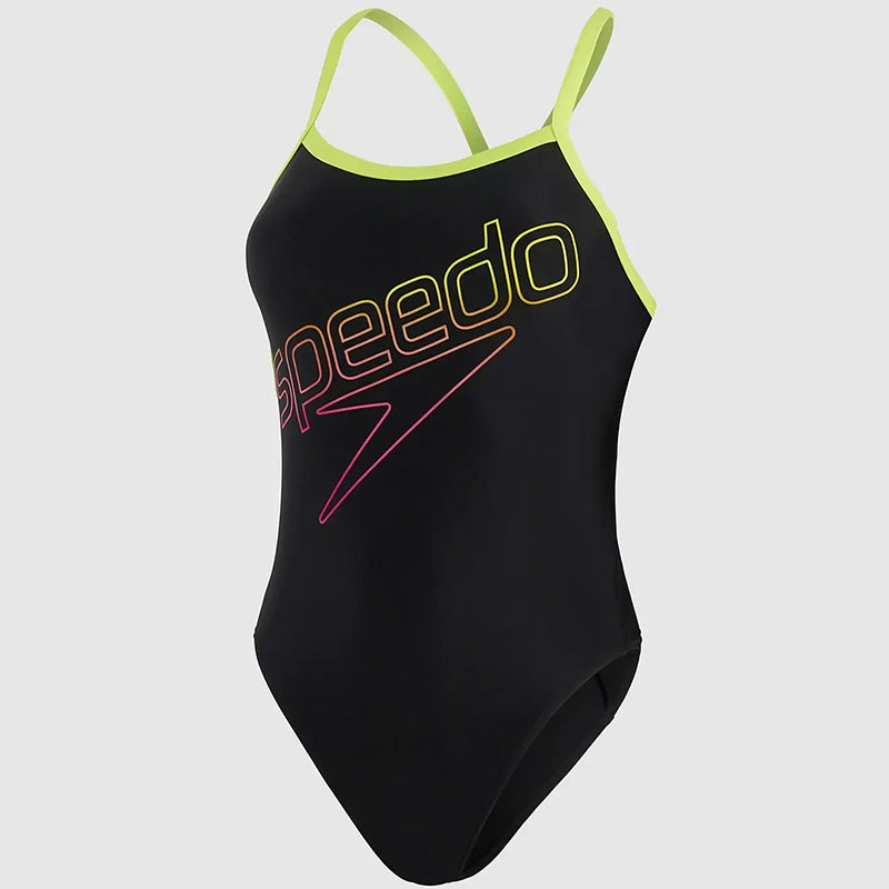 Speedo - Placement Thinstrap Muscleback Swimsuit - Black/Green