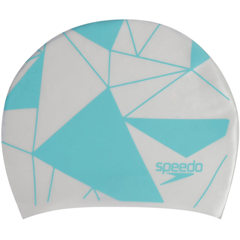 Speedo - Printed Long Hair Cap Swim Hat - White/Blue