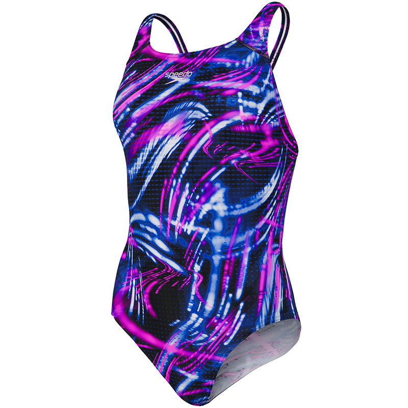 Speedo - Womens Allover Powerback Swimsuit - Black/Pink/Blue