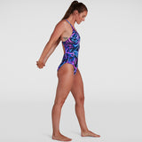 Speedo - Womens Allover Powerback Swimsuit - Black/Pink/Blue